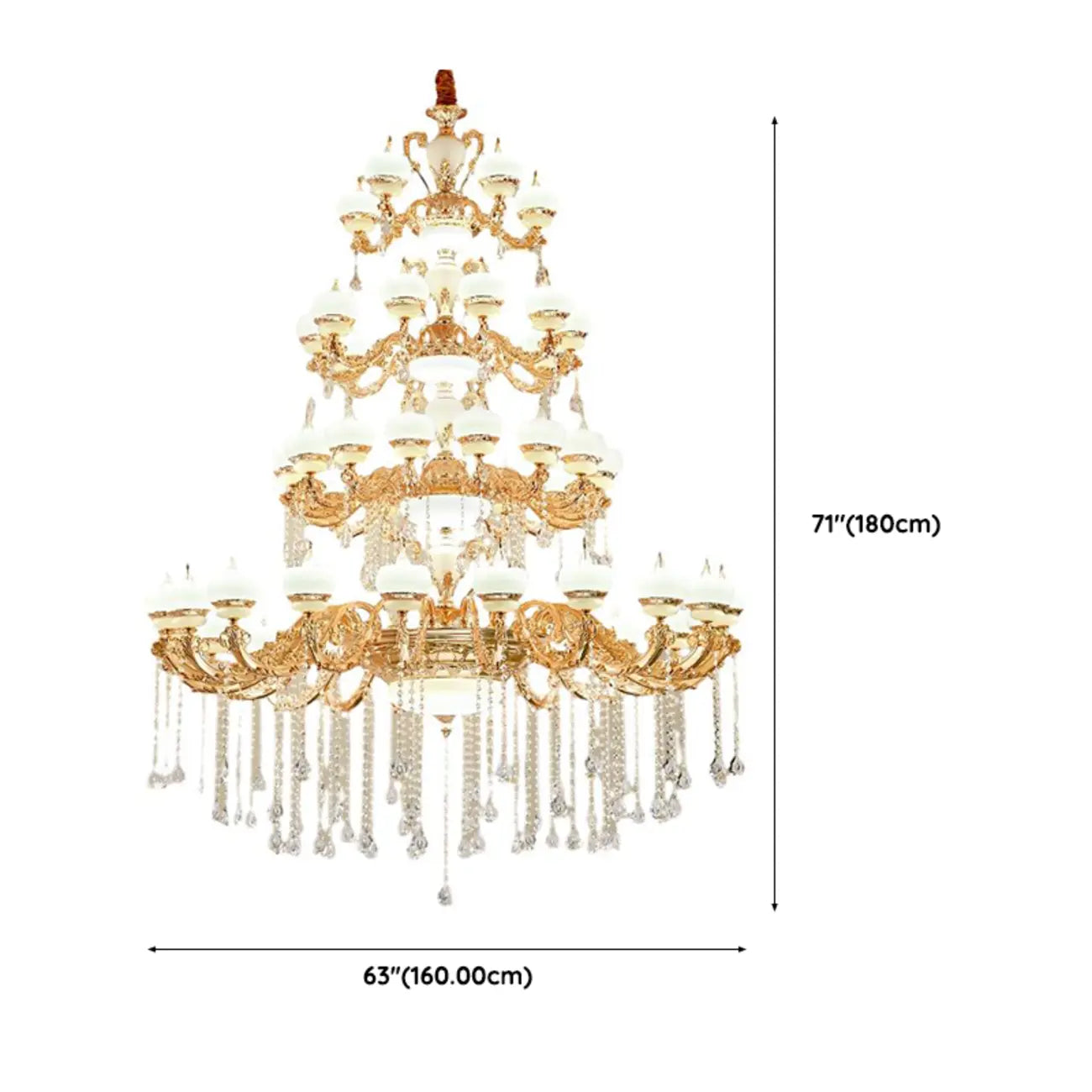 Grand lustre suspendu en cristal doré à plusieurs niveaux