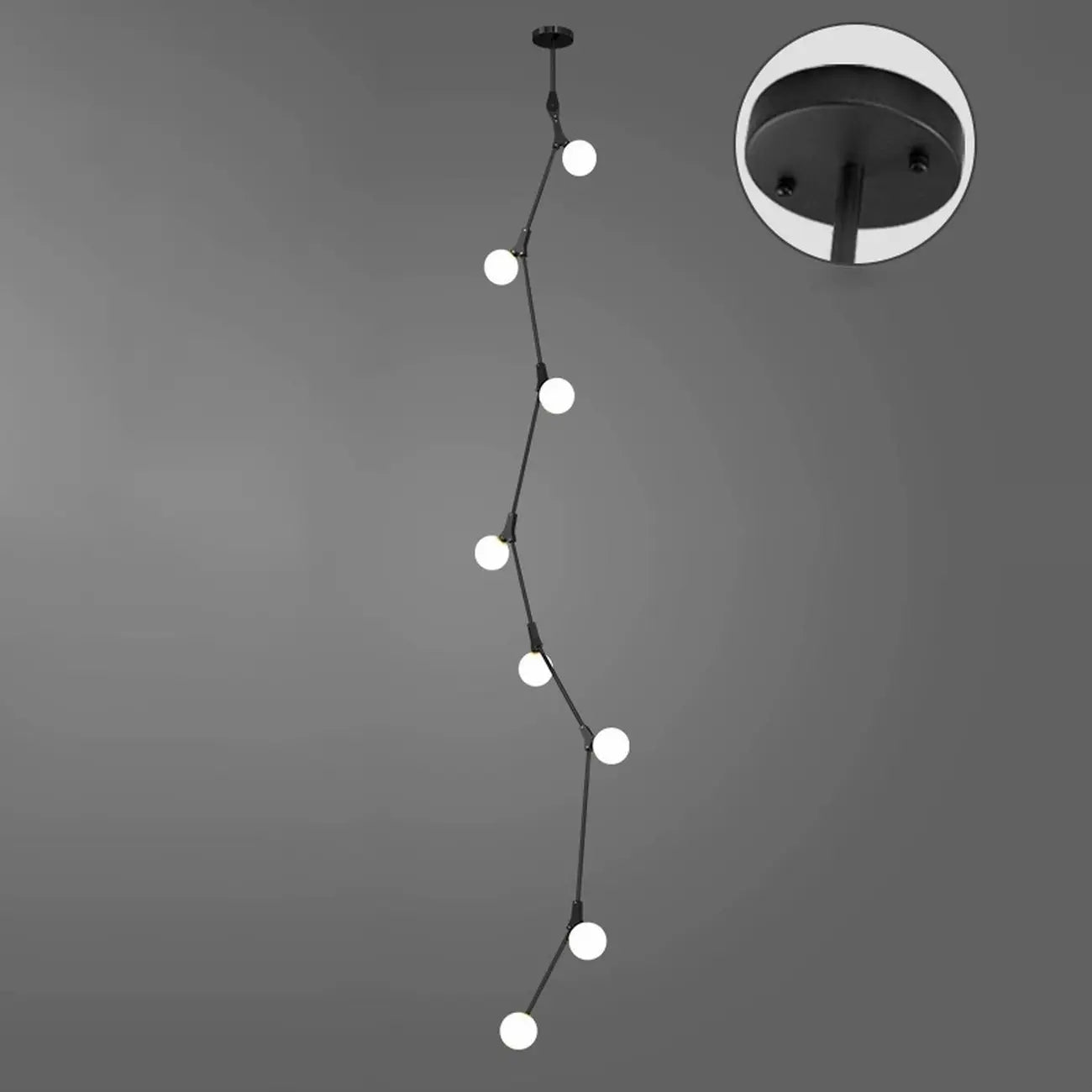 Lustre moderne doré à branches, globe en verre et tige de suspension pour escalier