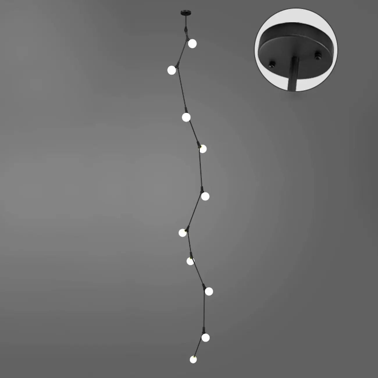 Lustre moderne doré à branches, globe en verre et tige de suspension pour escalier