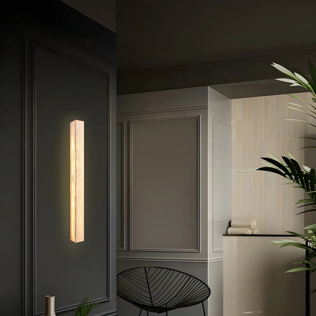 Applique murale moderne géométrique en marbre avec 3 LED à intensité variable pour salon