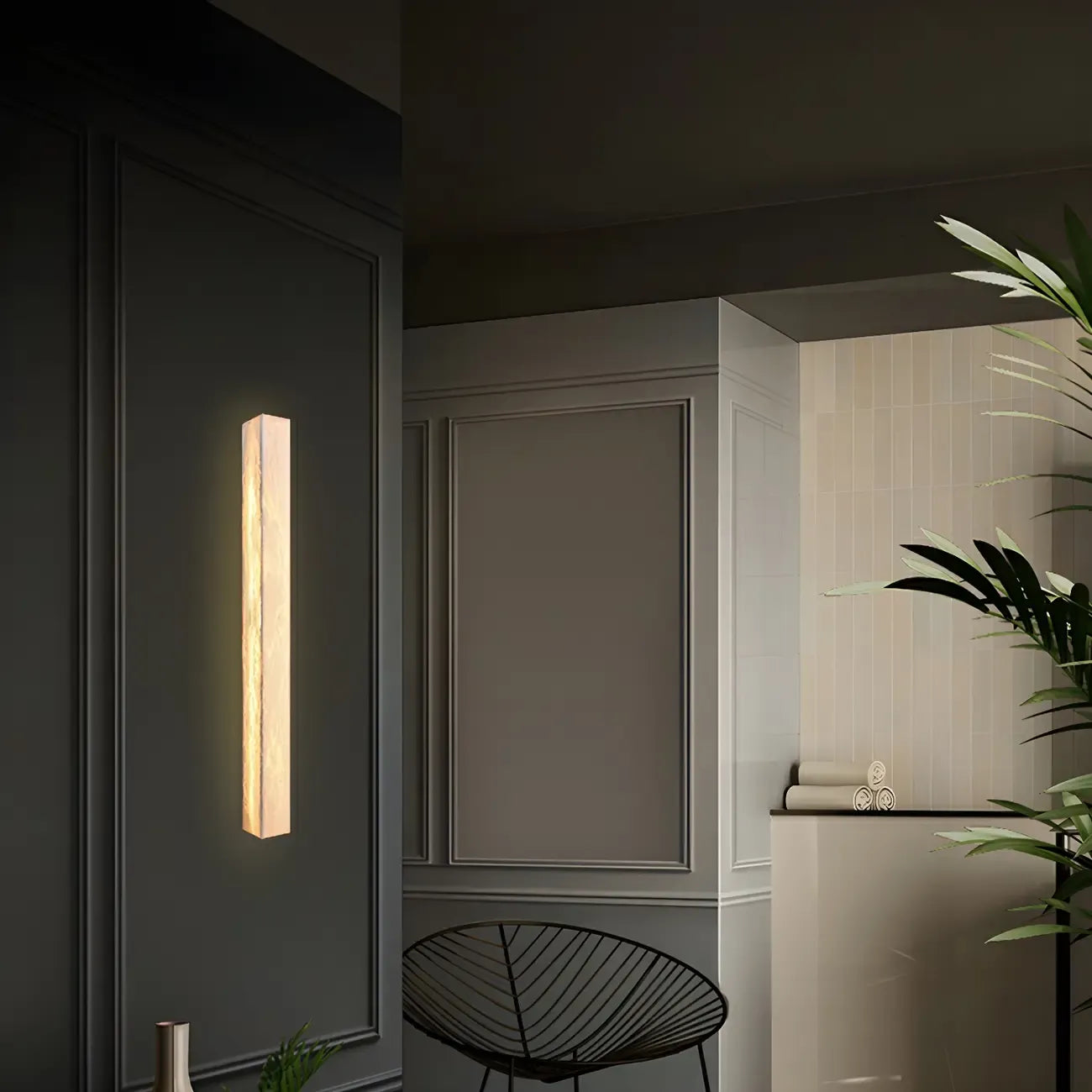 Applique murale moderne géométrique en marbre avec 3 LED à intensité variable pour salon