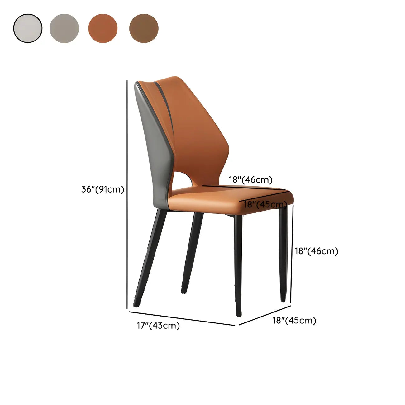 Chaise de salle à manger d'appoint marron à dossier incurvé en similicuir.