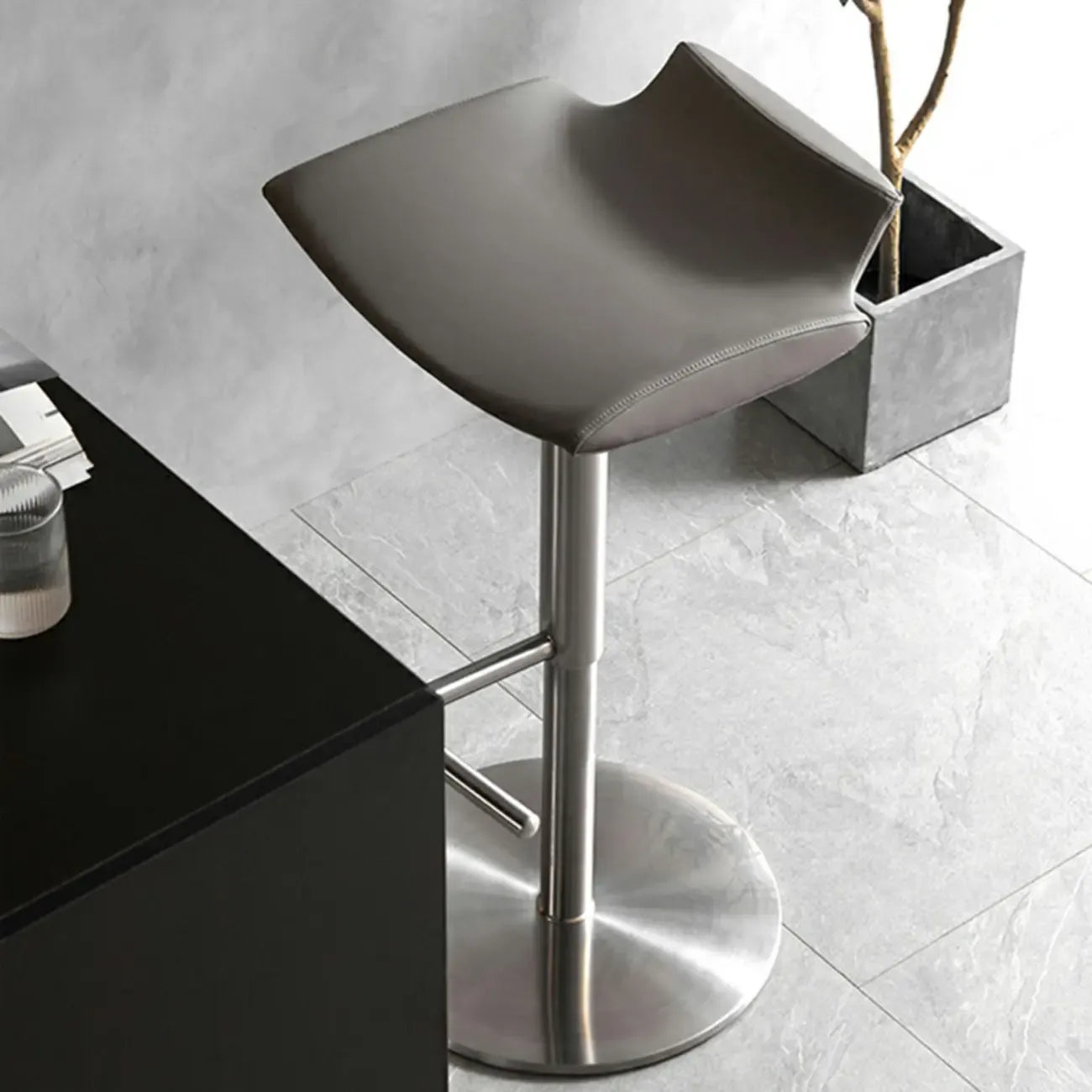Tabourets de bar modernes pivotants en métal gris, hauteur réglable