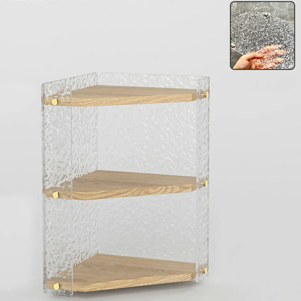 Meuble d'angle moderne avec étagères ouvertes en acrylique et bois naturel