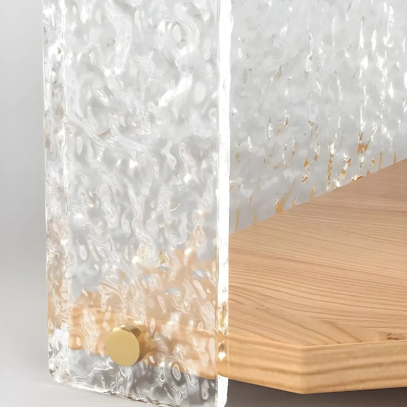 Meuble d'angle moderne avec étagères ouvertes en acrylique et bois naturel