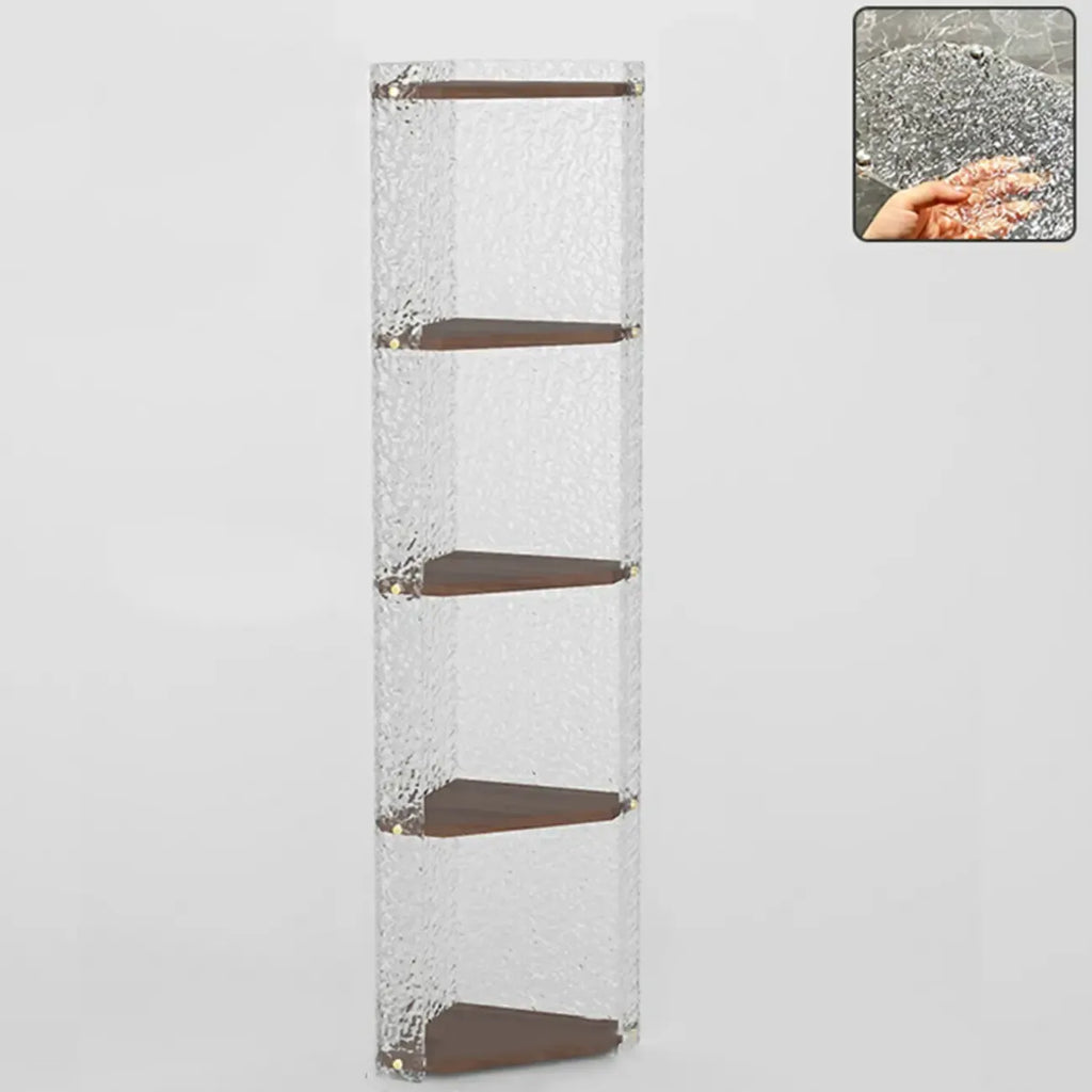 Meuble d'angle moderne avec étagères ouvertes en acrylique et bois naturel