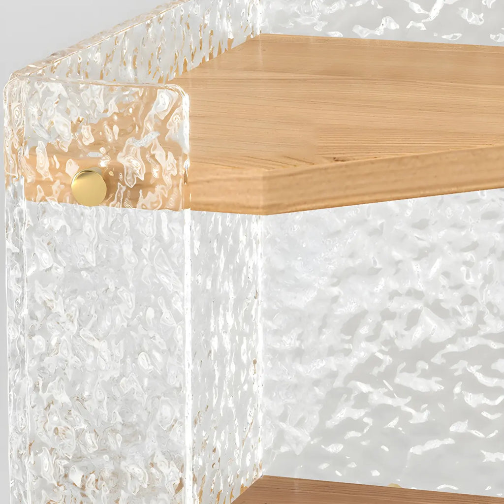 Meuble d'angle moderne avec étagères ouvertes en acrylique et bois naturel