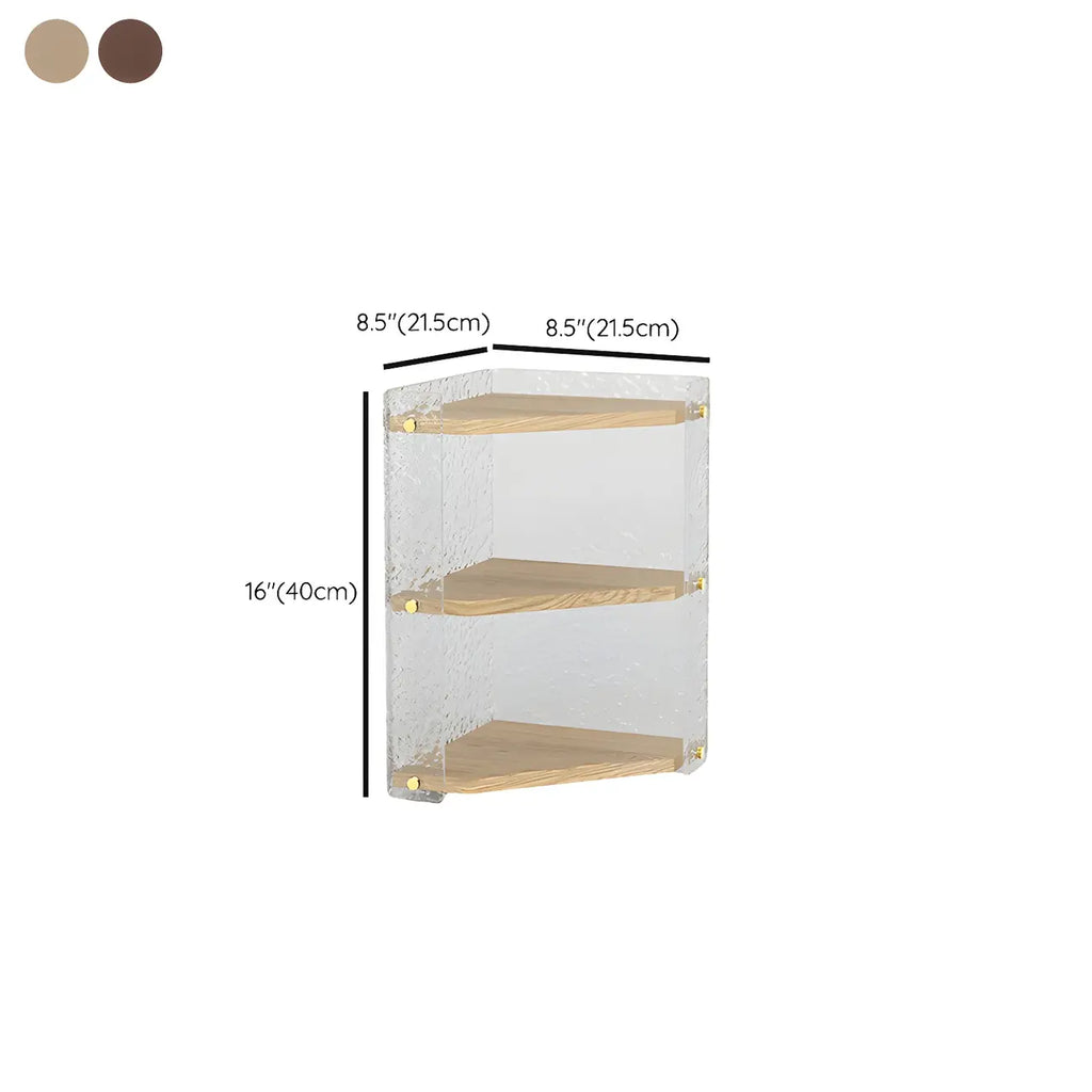 Meuble d'angle moderne avec étagères ouvertes en acrylique et bois naturel