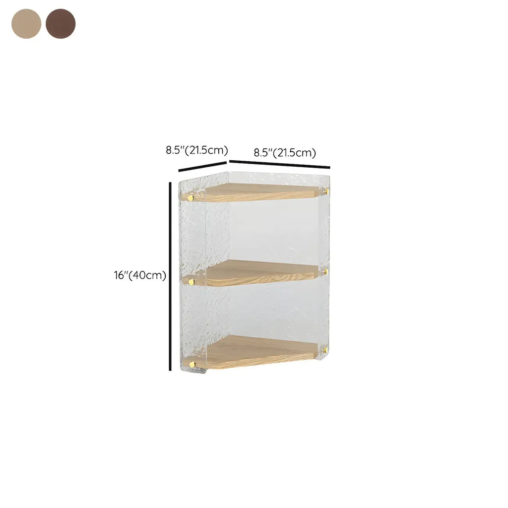 Meuble d'angle moderne avec étagères ouvertes en acrylique et bois naturel