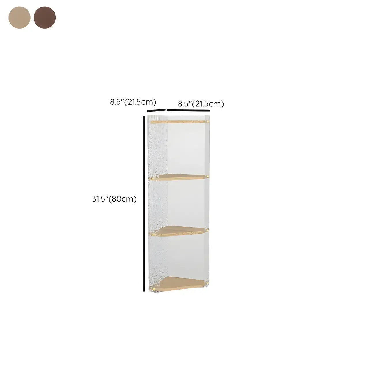 Meuble d'angle moderne avec étagères ouvertes en acrylique et bois naturel