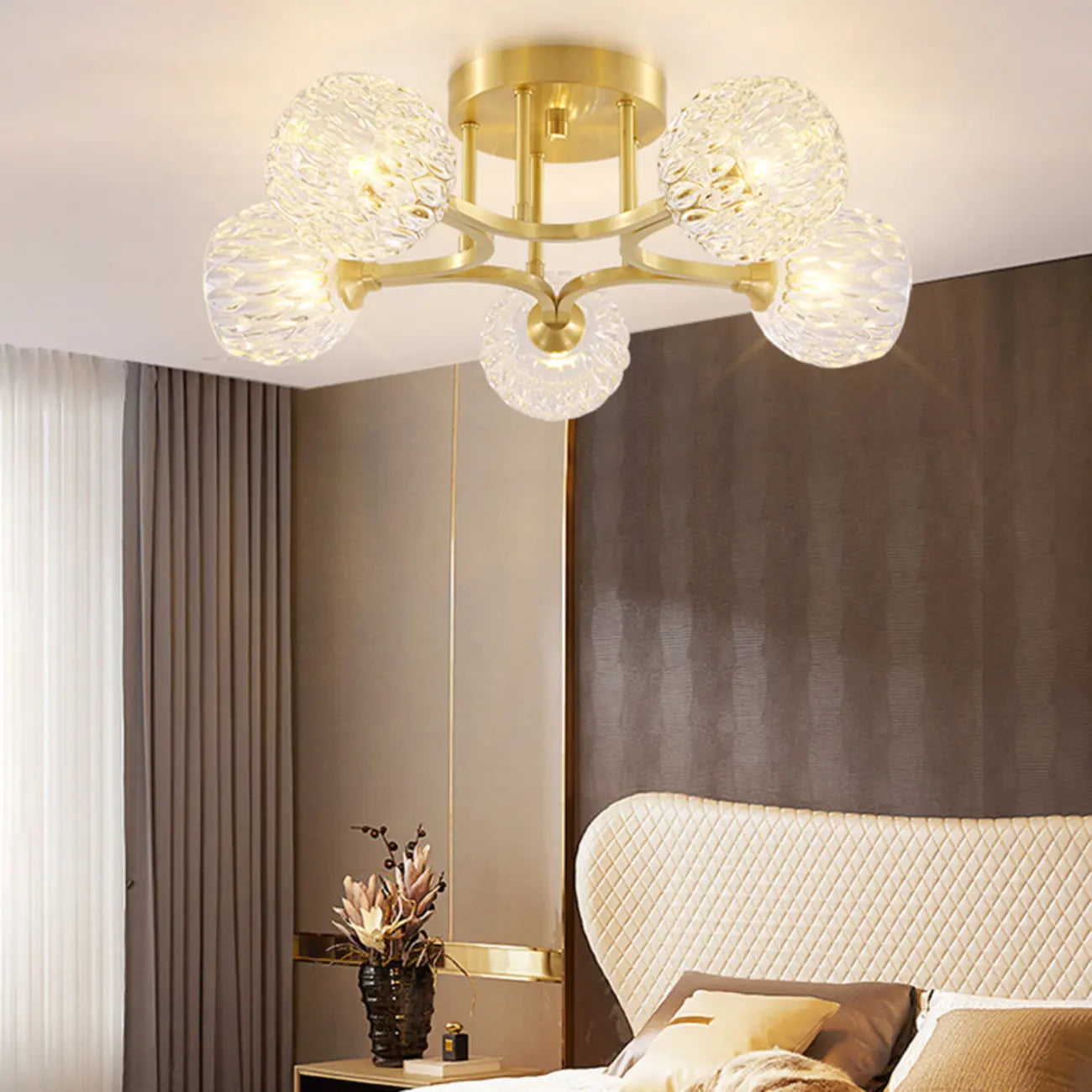 Charmant plafonnier semi-encastré en verre à 5/7 lumières pour chambre à coucher