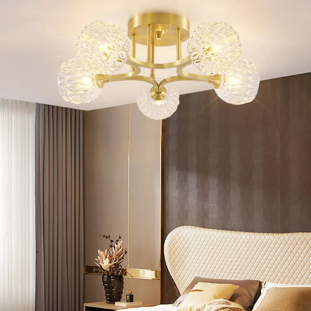 Charmant plafonnier semi-encastré en verre à 5/7 lumières pour chambre à coucher