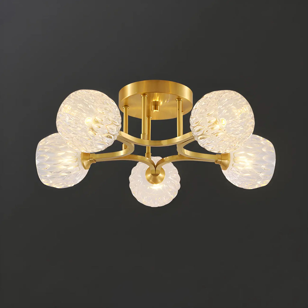 Charmant plafonnier semi-encastré en verre à 5/7 lumières pour chambre à coucher