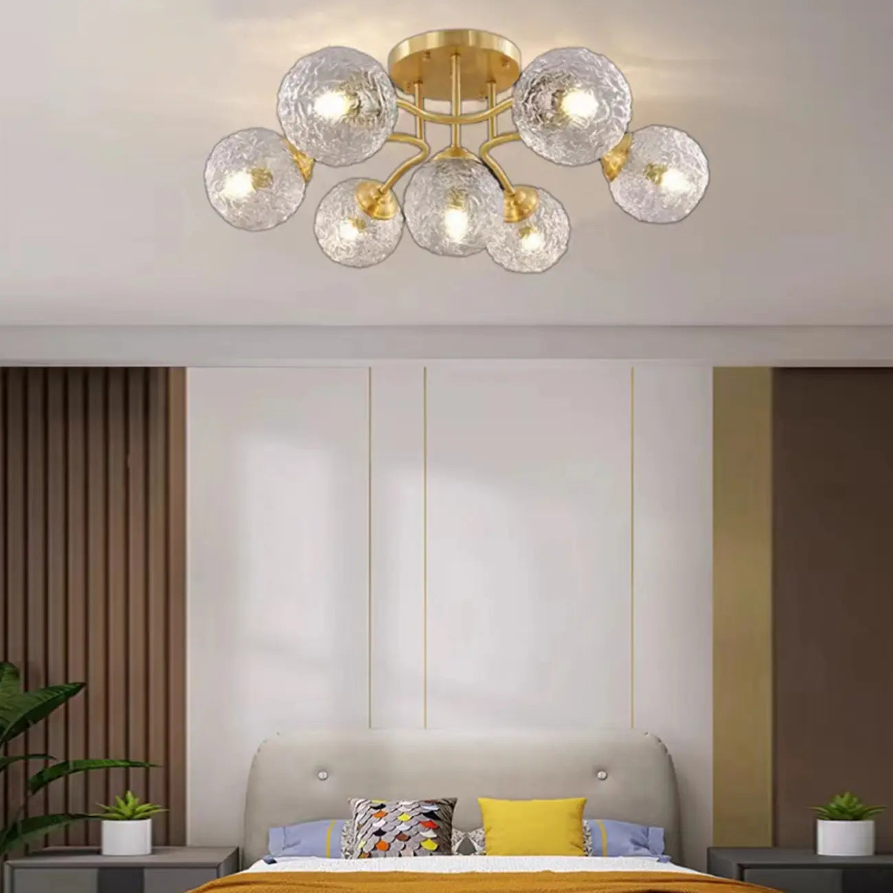 Charmant plafonnier semi-encastré en verre à 5/7 lumières pour chambre à coucher