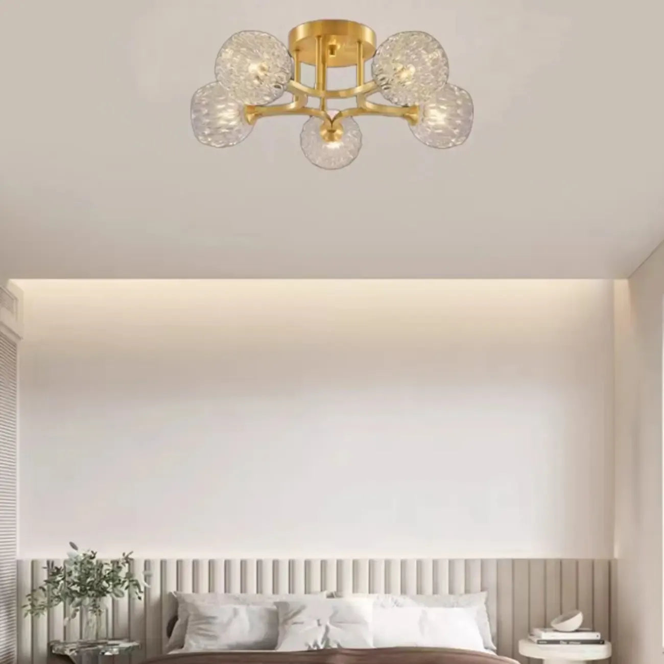 Charmant plafonnier semi-encastré en verre à 5/7 lumières pour chambre à coucher