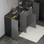 Grand meuble à chaussures d'entrée, porte grise texturée, pieds en métal