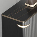Grand meuble à chaussures d'entrée, porte grise texturée, pieds en métal