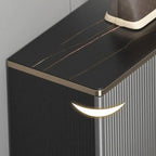 Grand meuble à chaussures d'entrée, porte grise texturée, pieds en métal