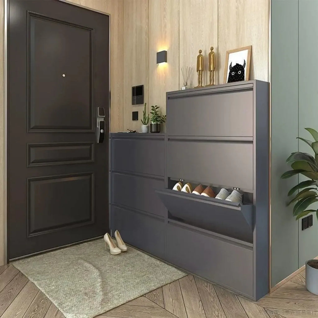 Armoire à chaussures murale en métal gris pour entrée