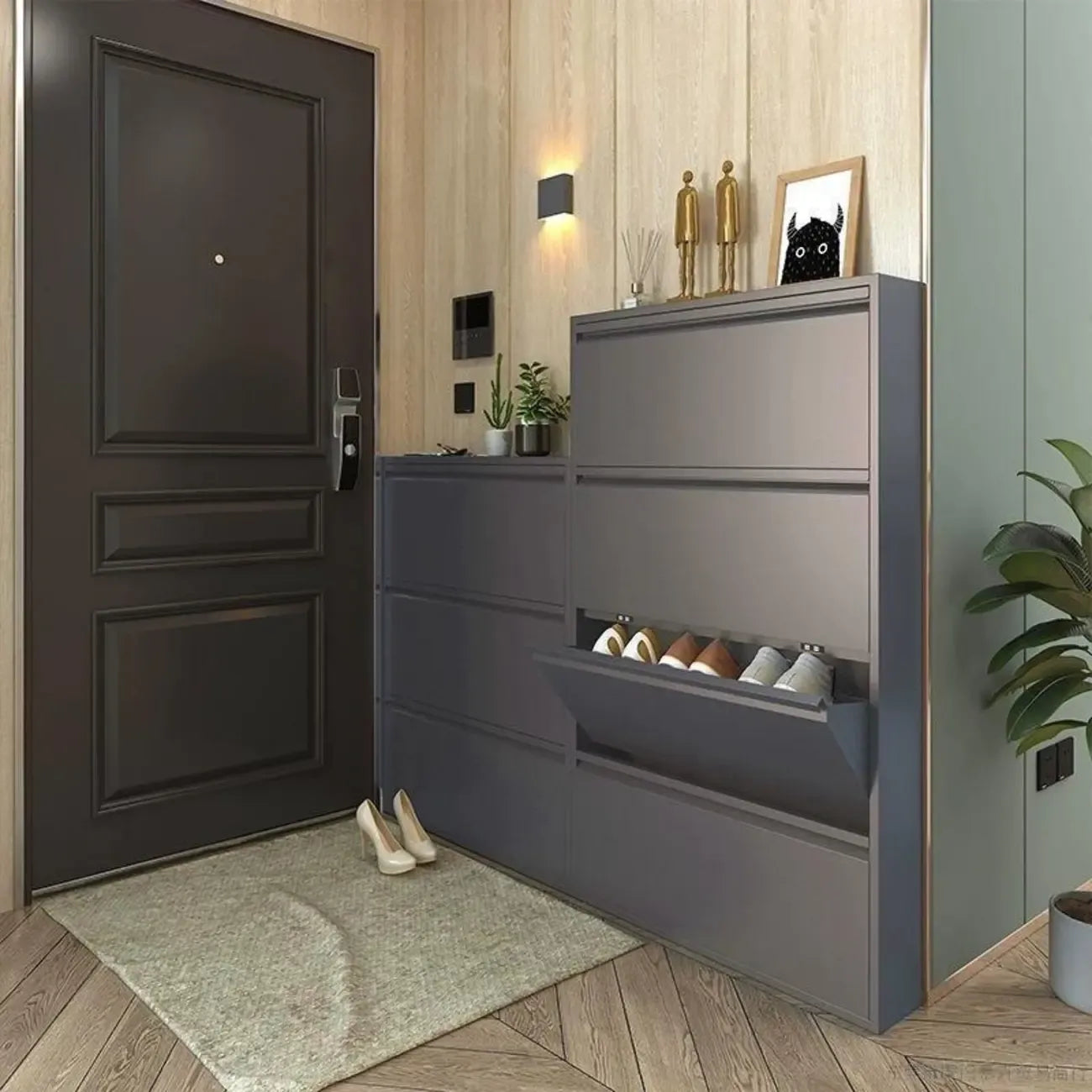 Armoire à chaussures murale en métal gris pour entrée
