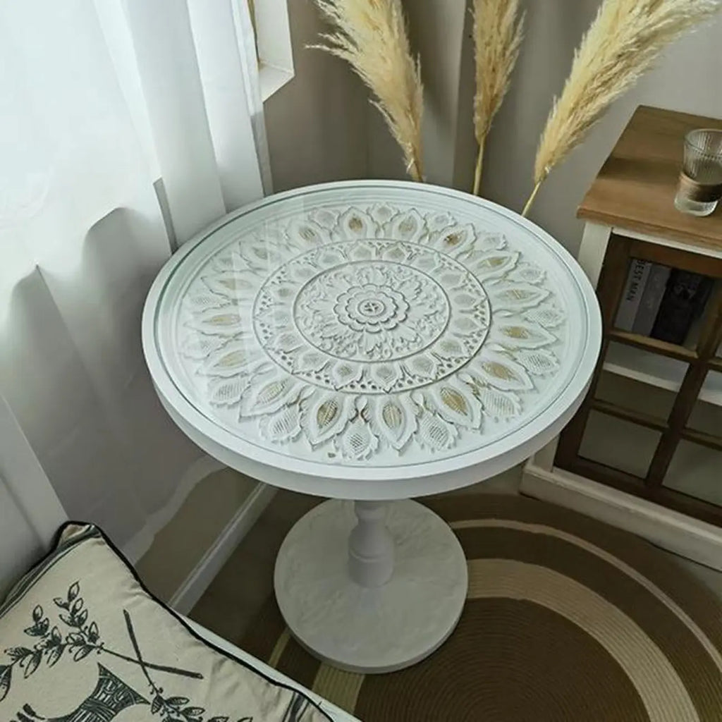 Table d'appoint ronde rétro en bois clair pour salon