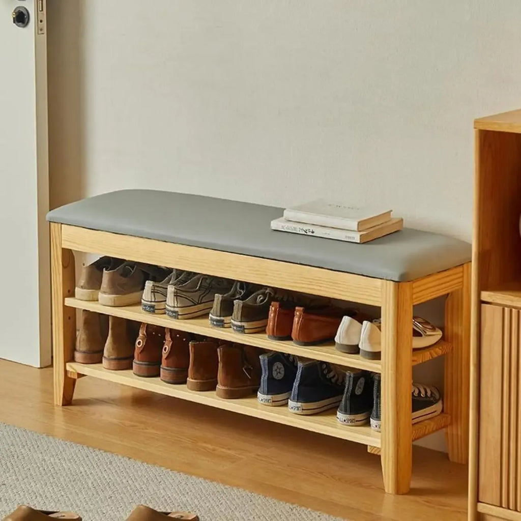 Banc de rangement à chaussures réglable en bois de noyer pour entrée