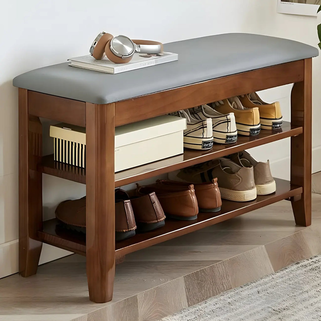 Banc de rangement à chaussures réglable en bois de noyer pour entrée