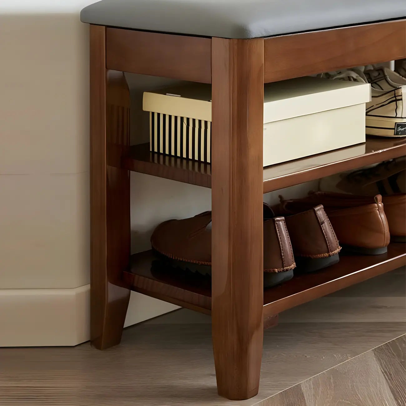 Banc de rangement à chaussures réglable en bois de noyer pour entrée