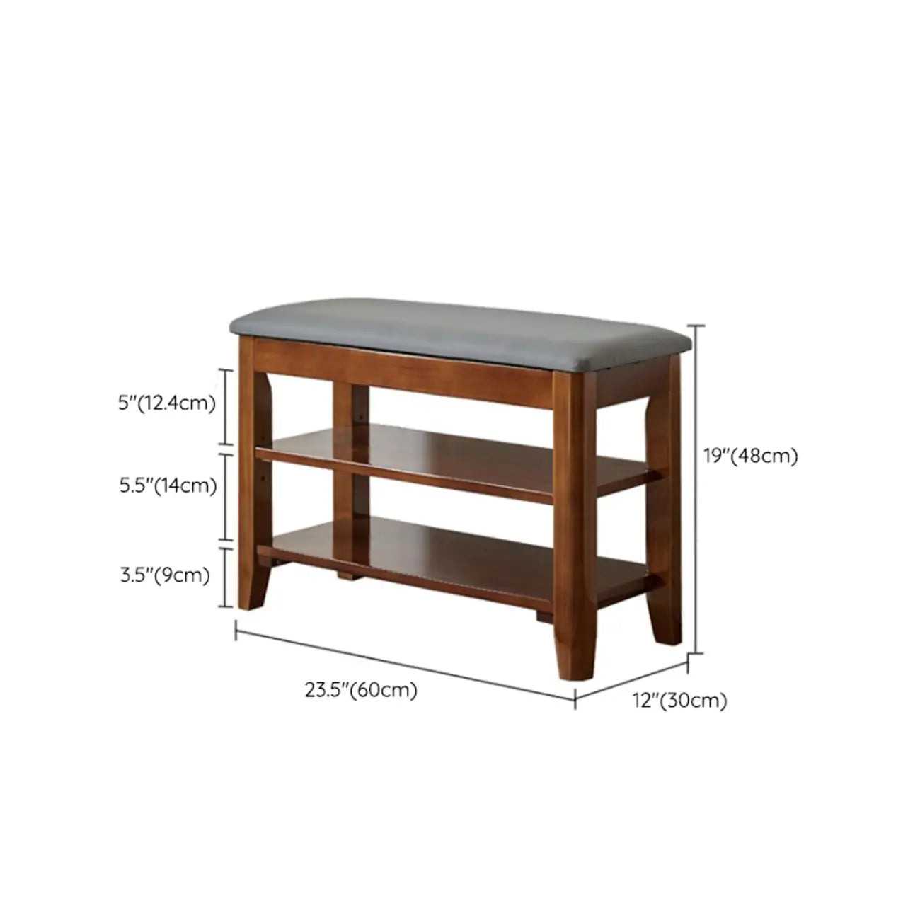 Banc de rangement à chaussures réglable en bois de noyer pour entrée