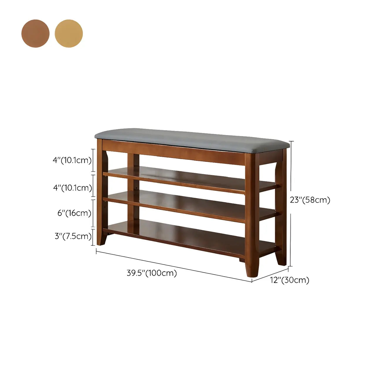 Banc de rangement à chaussures réglable en bois de noyer pour entrée