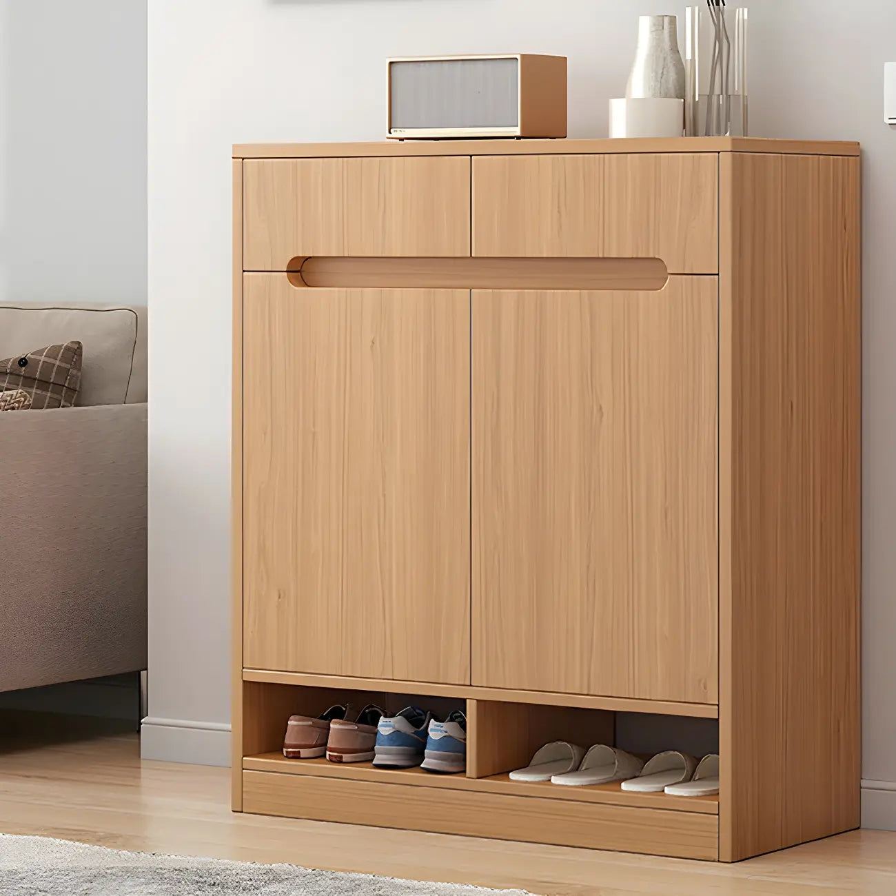 Armoire à chaussures en bois réglable avec portes pour entrée