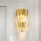 Applique murale moderne à plusieurs niveaux en métal doré et cristal brillant
