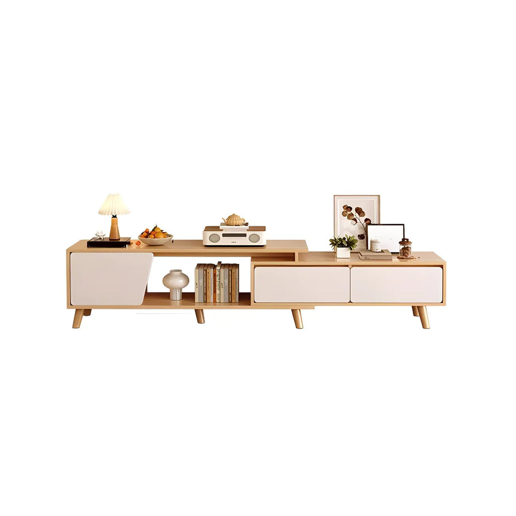Mobile TV con cassetti portaoggetti aperti in legno naturale da 78,7" con gambe