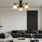 Plafonnier semi-encastré vintage en verre noir à 3 lumières LED