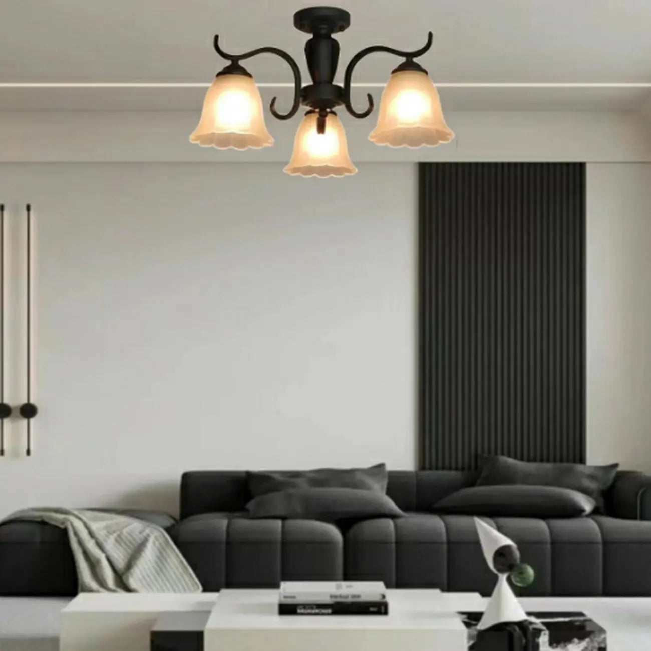 Plafonnier semi-encastré vintage en verre noir à 3 lumières LED