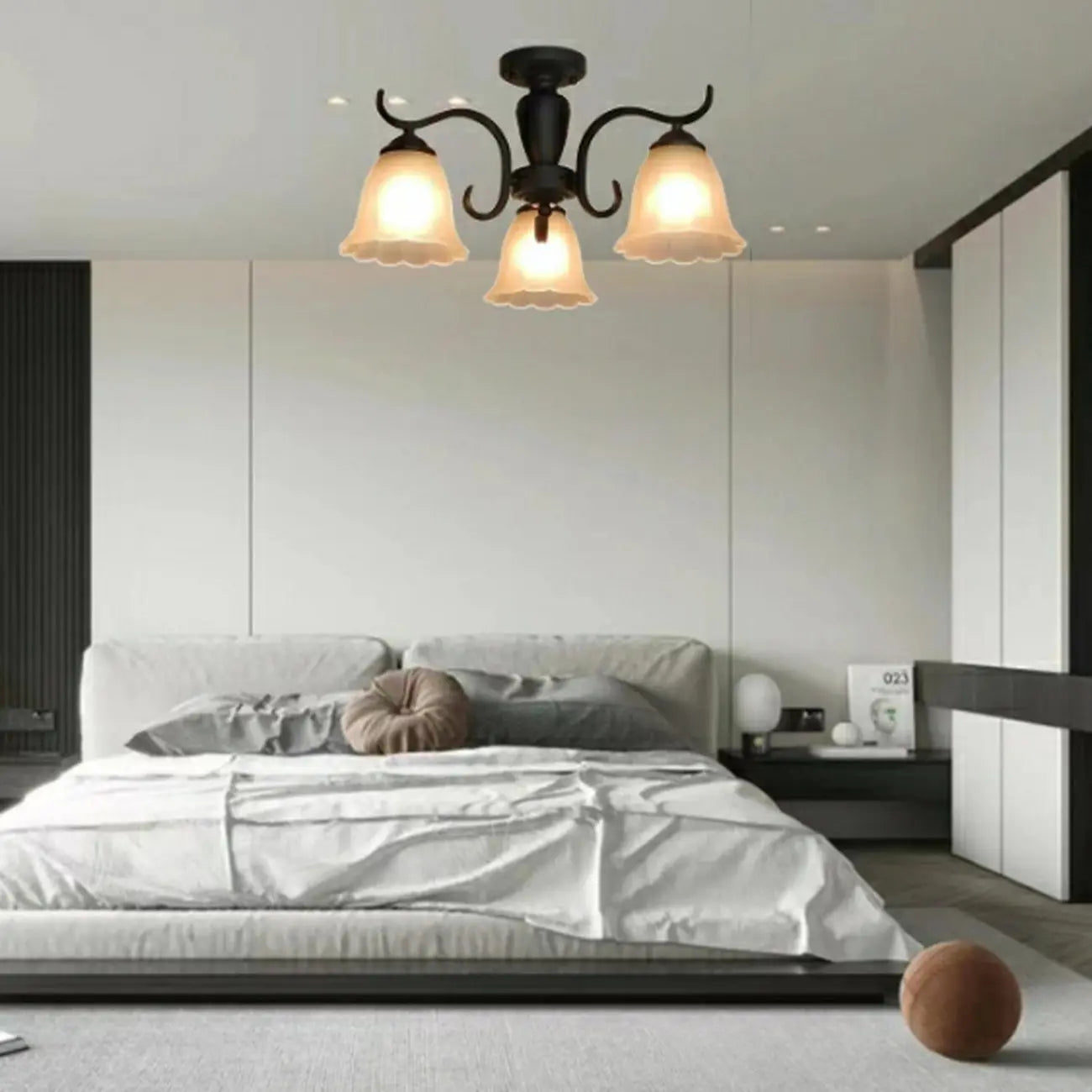 Plafonnier semi-encastré vintage en verre noir à 3 lumières LED