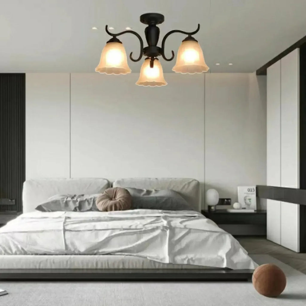 Plafonnier semi-encastré vintage en verre noir à 3 lumières LED