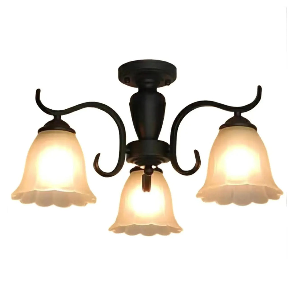 Plafonnier semi-encastré vintage en verre noir à 3 lumières LED
