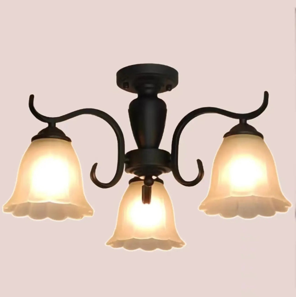 Plafonnier semi-encastré vintage en verre noir à 3 lumières LED