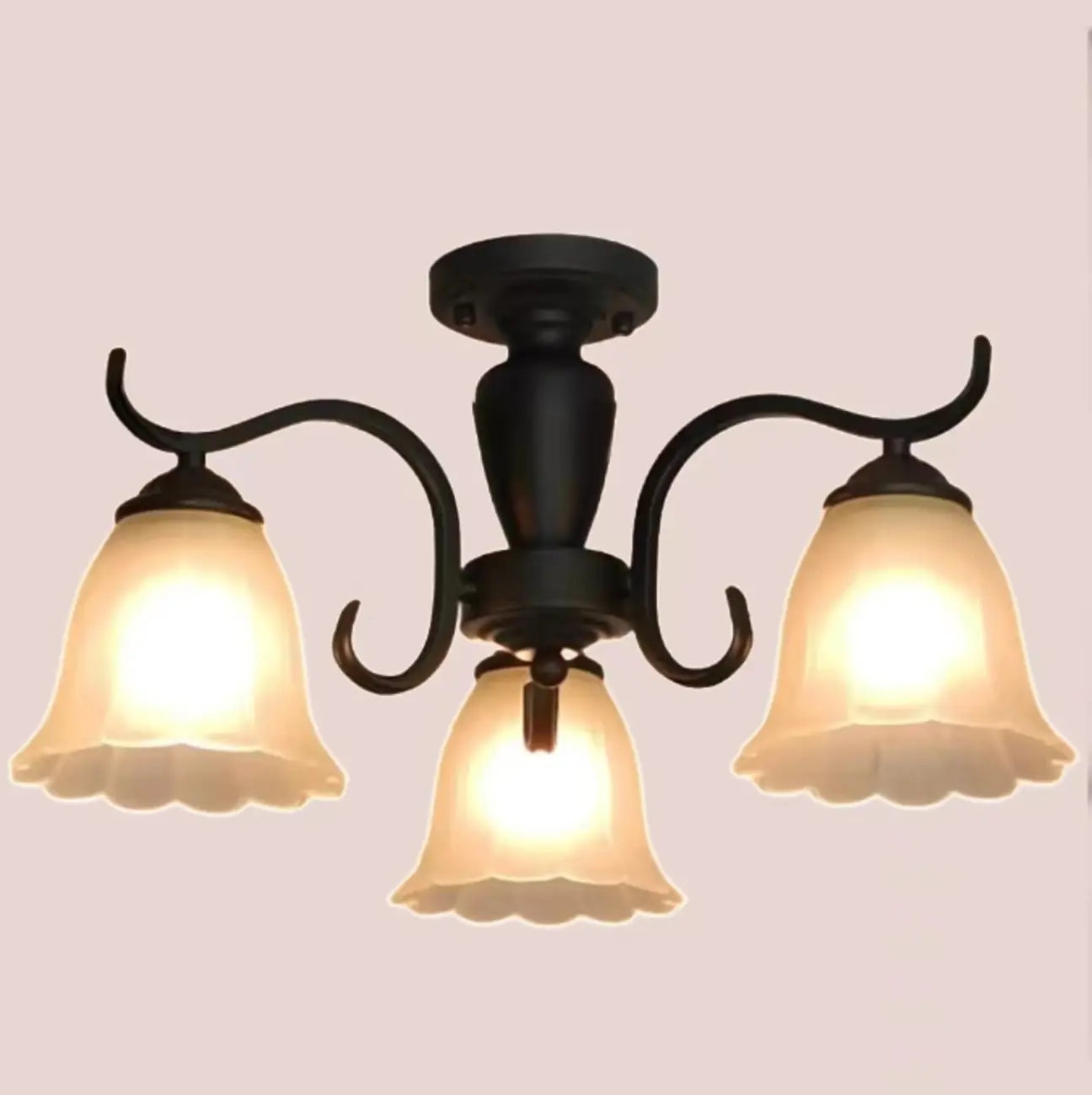 Plafonnier semi-encastré vintage en verre noir à 3 lumières LED