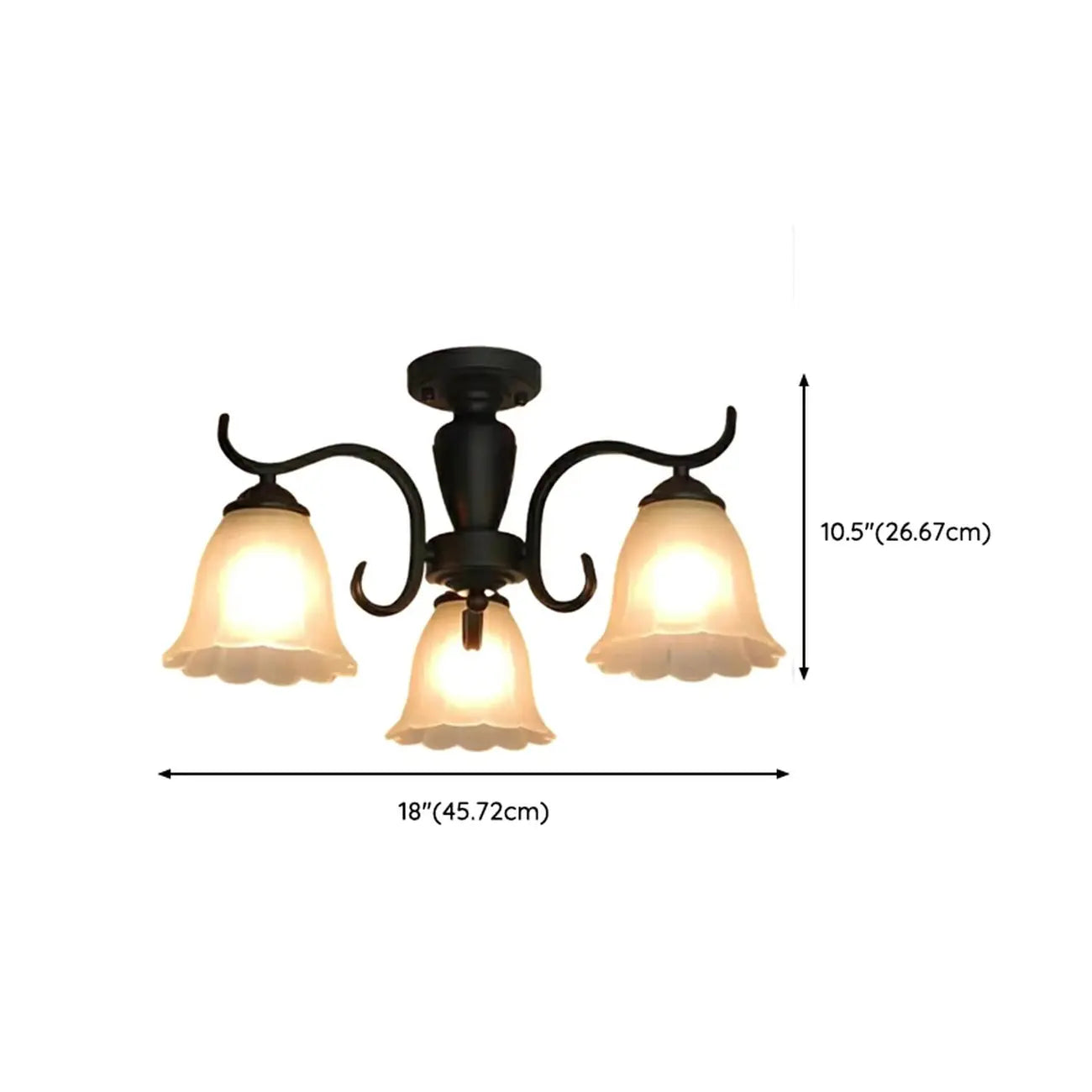 Plafonnier semi-encastré vintage en verre noir à 3 lumières LED