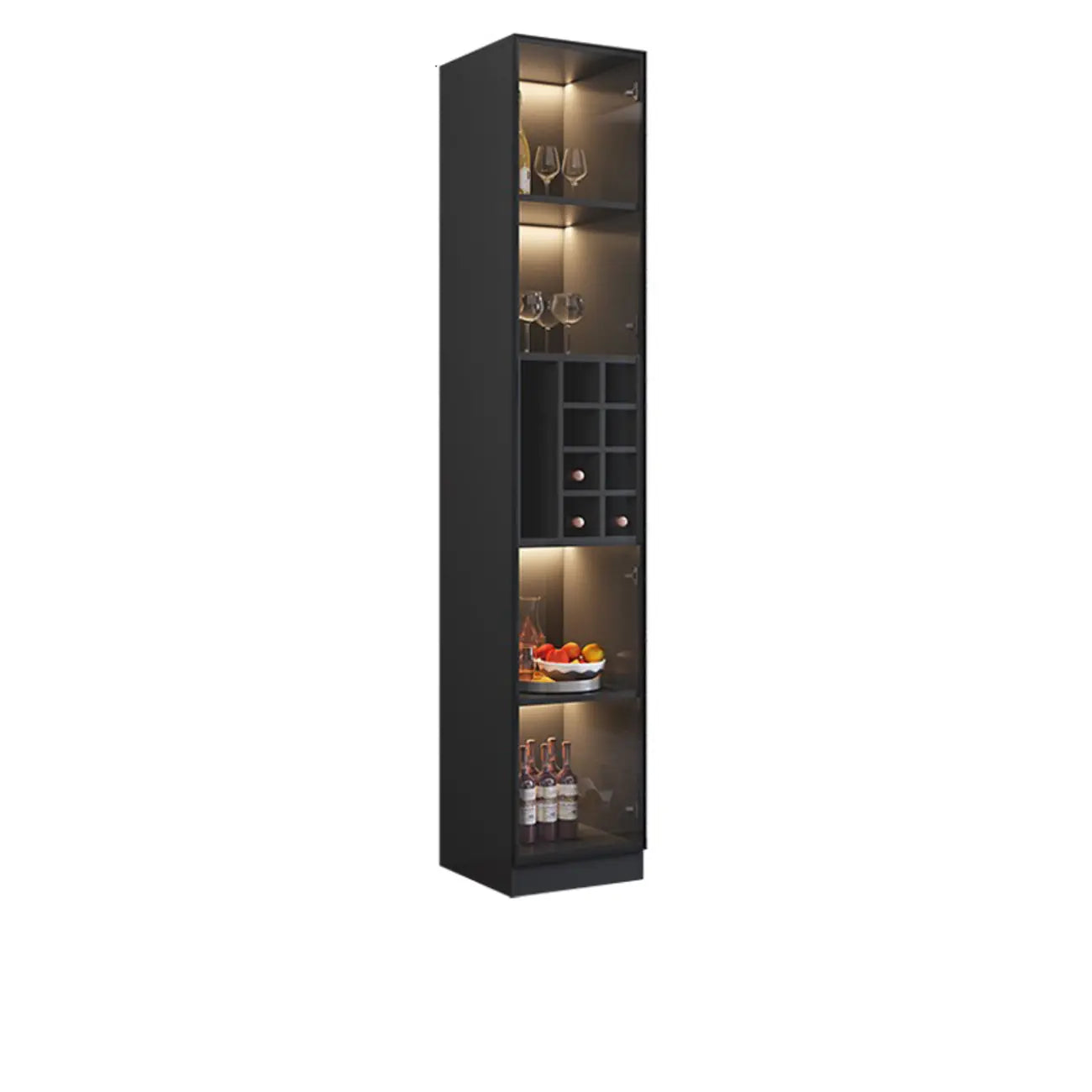 Armoire à vin minimaliste en bois noir avec porte vitrée