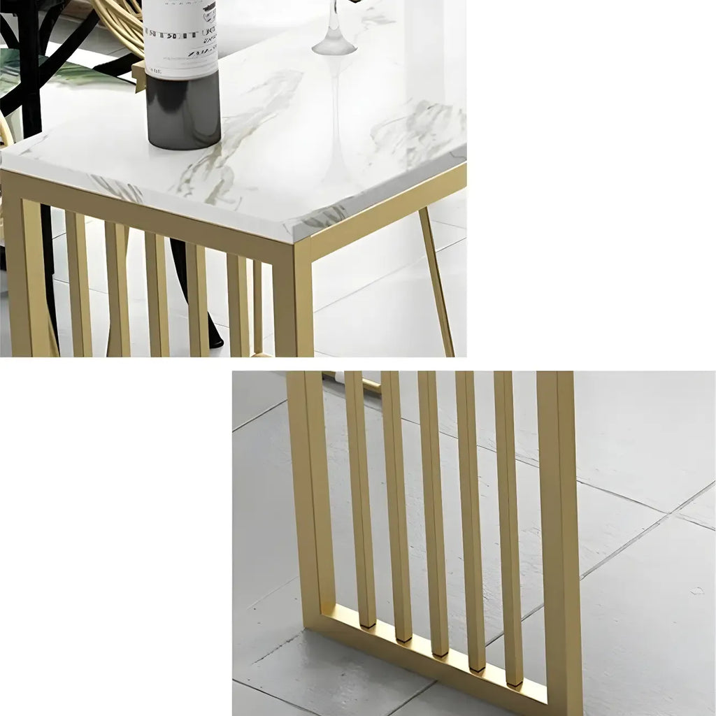 Tables de bar glamour blanches en faux marbre avec base en métal doré