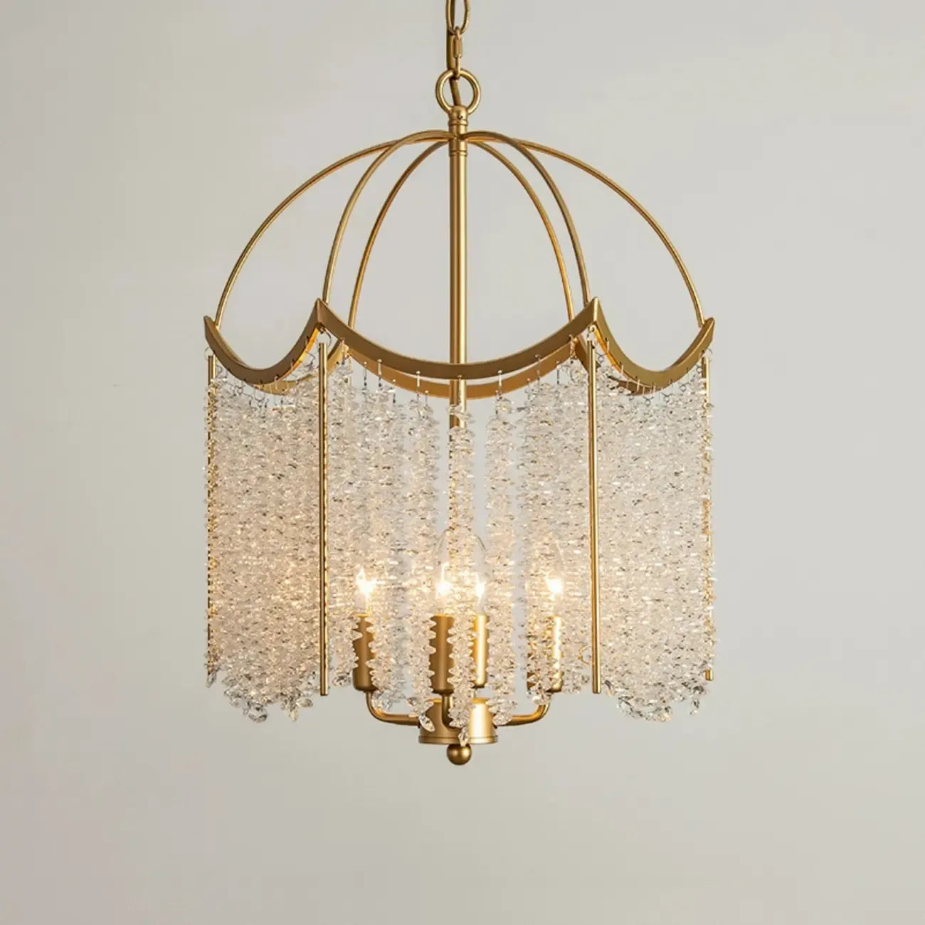 Lustre chic doré à pampilles en cristal et cage, style lustre