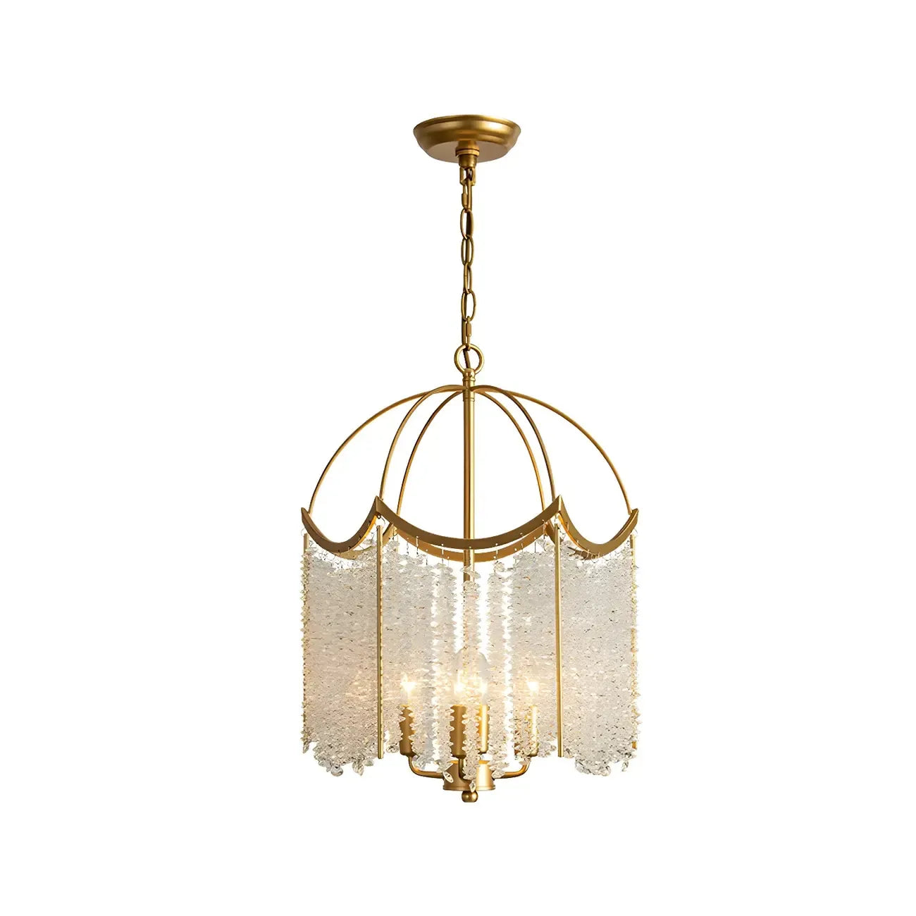 Lustre chic doré à pampilles en cristal et cage, style lustre