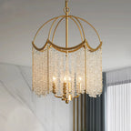 Lustre chic doré à pampilles en cristal et cage, style lustre