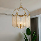 Lustre chic doré à pampilles en cristal et cage, style lustre