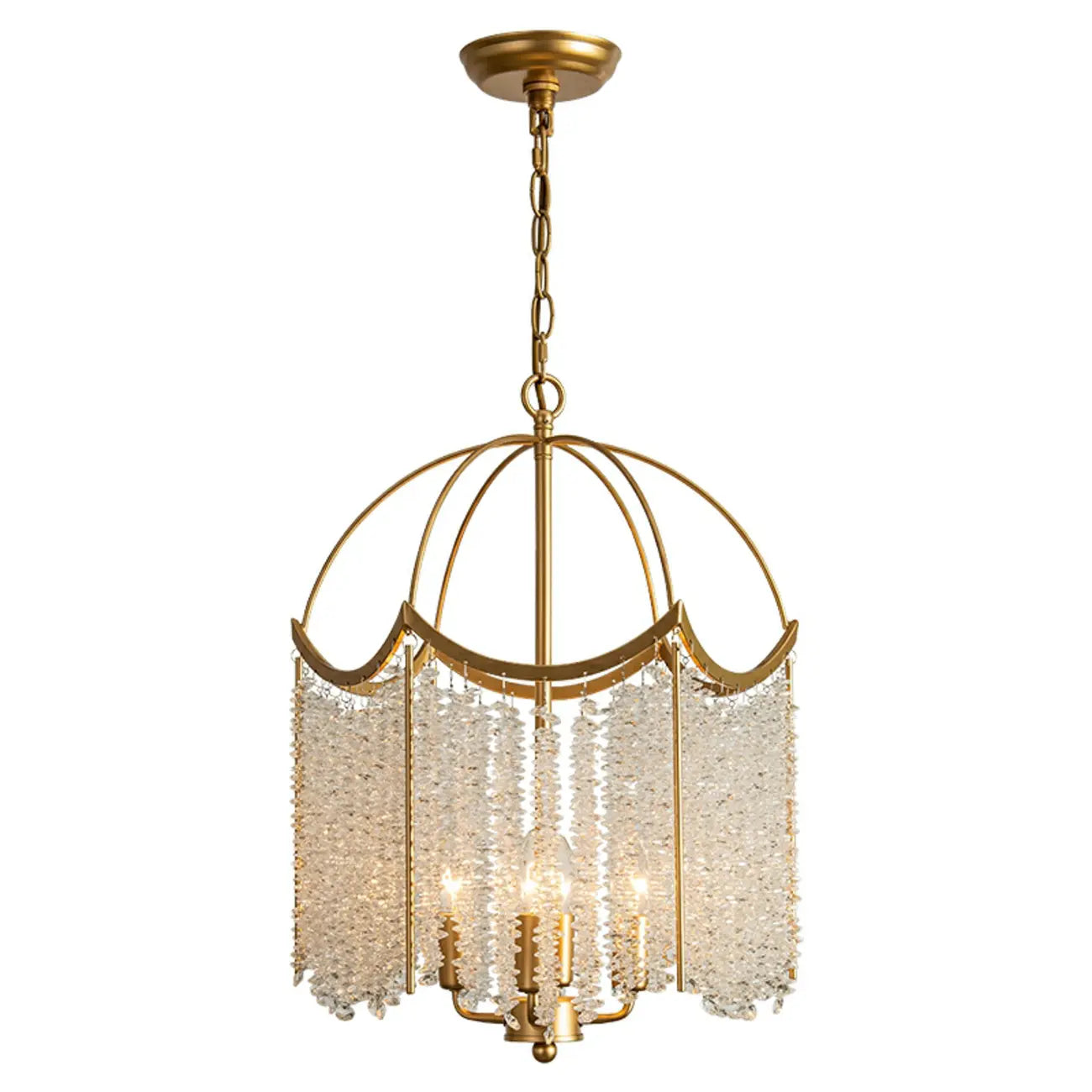 Lustre chic doré à pampilles en cristal et cage, style lustre