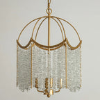 Lustre chic doré à pampilles en cristal et cage, style lustre