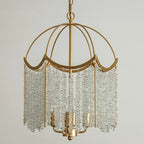 Lustre chic doré à pampilles en cristal et cage, style lustre